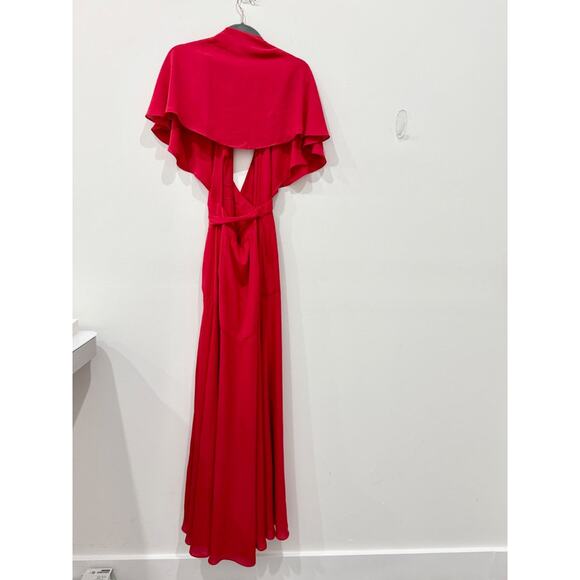Fame And Partners Belted Layered Cape Maxi Wrap Dress Bright Red Women's Size 2 - Picture 2 of 4